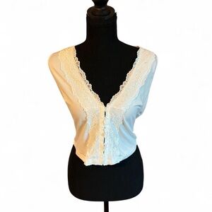 SHEIN White Lace Trim Top, Size Large